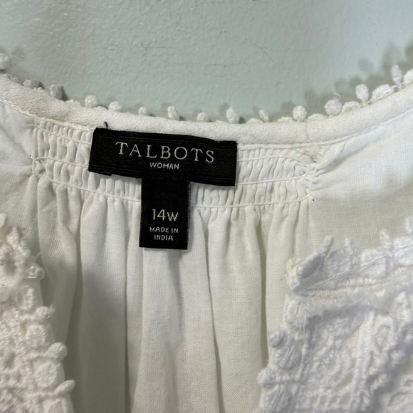 Talbots Woman White Cotton Eyelet Lace Maxi Dress Sleeveless 14W Side Zip Boho - Picture 3 of 10